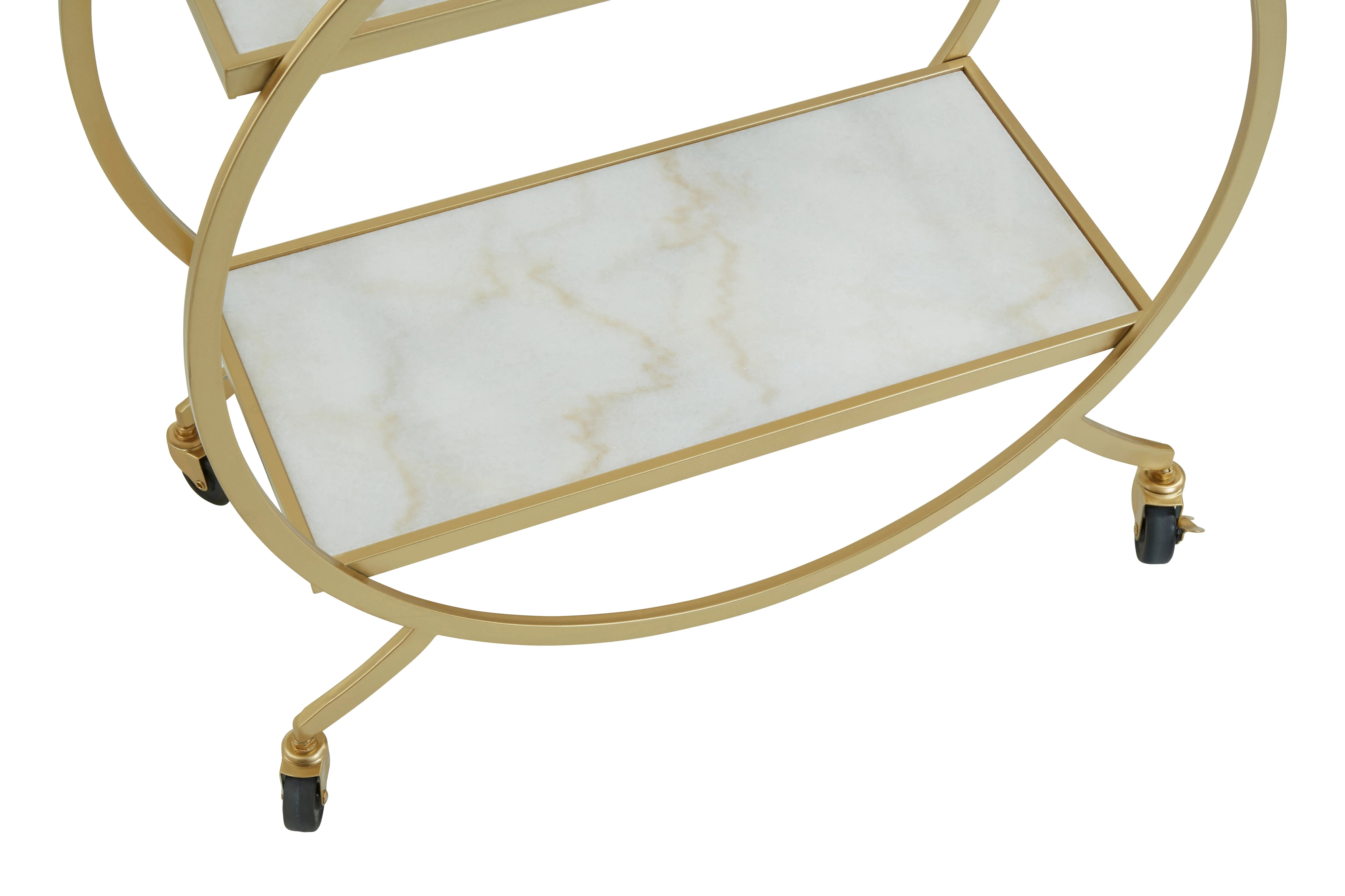 Arion Gold & White Marble 2 Tier Drinks Trolley